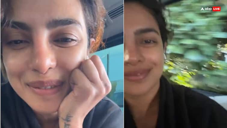 priyanka chopra shares no makeup look video fans says original look बिना मेकअप किए शूट पर निकलीं प्रियंका चोपड़ा, छुपाया आधा चेहरा तो फैंस बोले- 'ये है ओरिजिनल लुक'