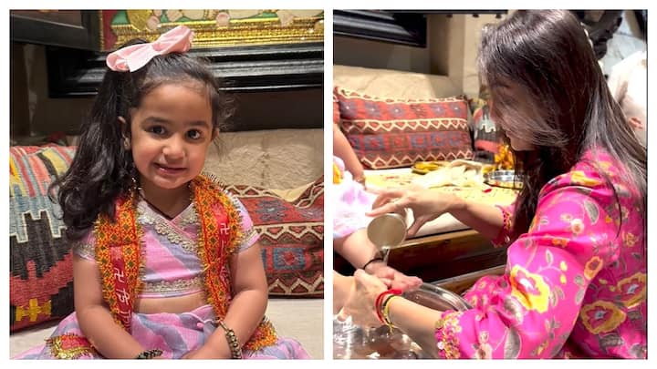 Actress Shilpa Shetty, on Tuesday, shared a sneak peek into the Kanya Pujan at her residence, on the occasion of Ashtami, giving an adorable glimpse of her daughter Samisha.