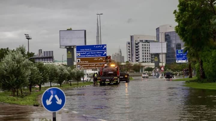 Vehicle seen stuck as heavy rain lashed life in UAE.(Image source: Getty)