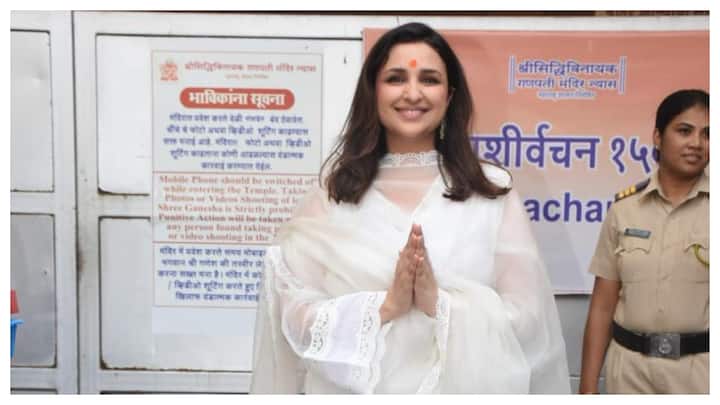 Actress Parineeti Chopra on Wednesday visited the Siddhivinayak Temple to seek blessings for the success of her recently released movie 'Amar Singh Chamkila'.