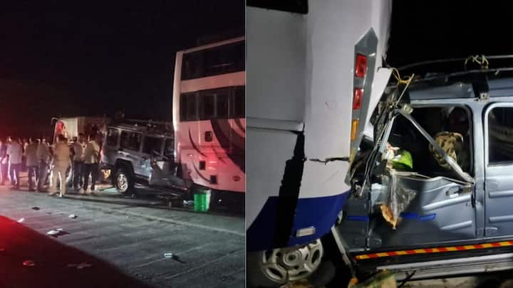 Sangli Road Accident cruiser force jeep collide with bus on vijapur guhagar highway 5 Died on the spot Sangli Accident: सांगलीत भीषण अपघात, आप्तेष्टांची कलेवरं पाहताच वऱ्हाडावर सुतकी कळा पसरली, लग्नाचा फराळ-रुखवत रस्त्यावर विखुरलं