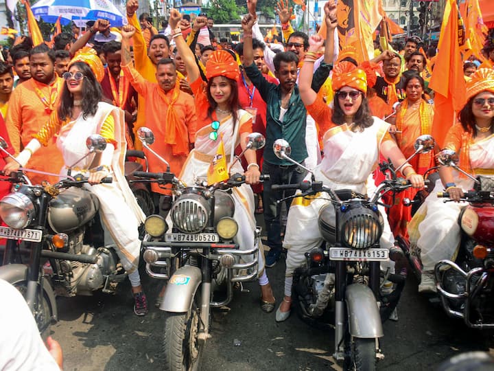 Siliguri: Devotees participate in a 'Ram Navami' procession. (Image source: PTI Images)
