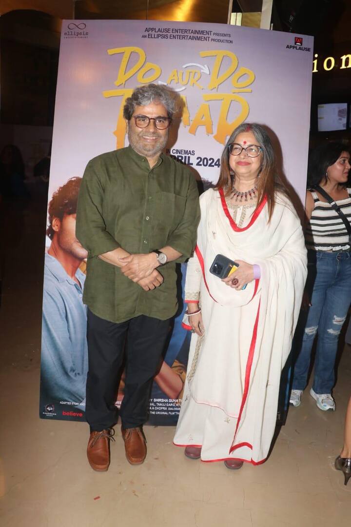 Filmmaker Vishal Bhardwaj poses with wife and singer Rekha Bhardwaj.