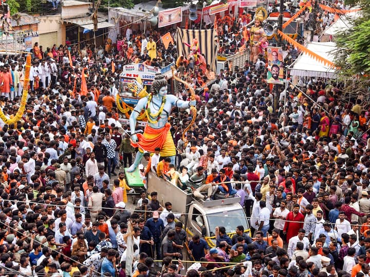 Hyderabad: Devotees participate in a 'Ram Navami' procession. (Image source: PTI Images)
