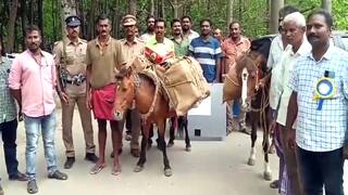 தேனி: குதிரை மூலம் மலை கிராமங்களுக்கு வாக்குப்பெட்டிகள் அனுப்பப்பட்டது