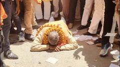 नामांकन से पहले भोलेनाथ के दरबार में पहुंचे बीजेपी प्रत्याशी, मंदिर के बाहर हुए दंडवत