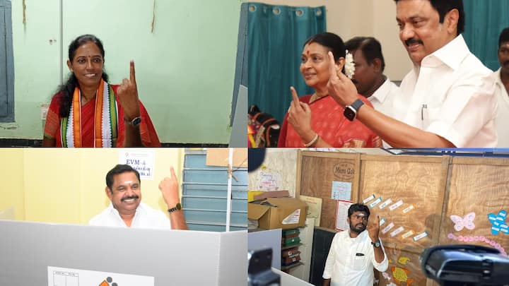 Tamil Nadu Lok Sabha Election 2024 Voting : அனைத்து கட்சியை சார்ந்த அரசியல் தலைவர்கள் பலரும் வாக்குச்சாவடிக்கு சென்று வாக்களித்தனர்.