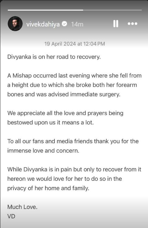Divyanka Tripathi Fractures Arm; Husband Vivek Dahiya Updates Fans About Surgery