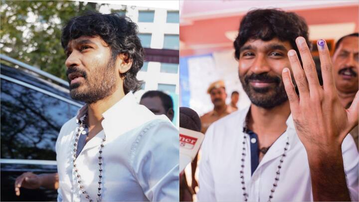 நடிகர் தனுஷ் அவரின் வாக்குச்சாவடிக்கு சென்று வாக்களித்தார்.