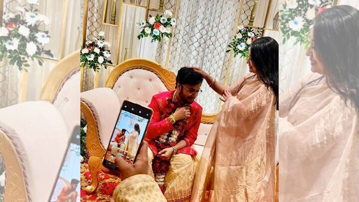 এই বিশেষ দিনের জন্য সিঁদুরে লাল রং বেছে নিয়েছিলেন অভিনেত্রী। মাথায় শোলার মুকুট, গলায় মালা, সিঁদুরে লাল বেনারসির সঙ্গে কনট্রাস্টে সবুজ ব্লাউজ, হালকা সোনার গয়না, হাতে আলতা, মানানসই মেকআপ, এক্কেবারে সাবেকি সাজে দেখা যায় অভিনেত্রীকে। সেই সঙ্গে মুখে আনন্দের হাসি।