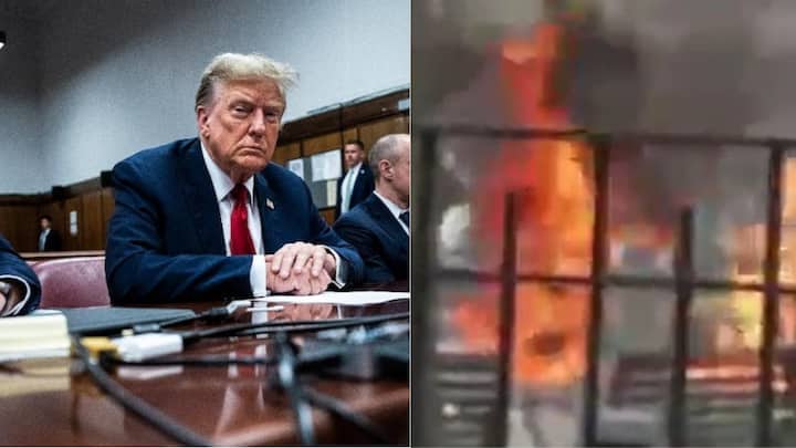 US news Man Sets Himself on Fire Outside Manhattan Criminal Courthouse in New York During Donald Trump s Hush Money Trial Watch Video marathi news VIDEO : ट्रम्प यांच्या हश मनी प्रकरणावर सुनावणी, कोर्टाबाहेर व्यक्तीने स्वत:ला पेटवलं