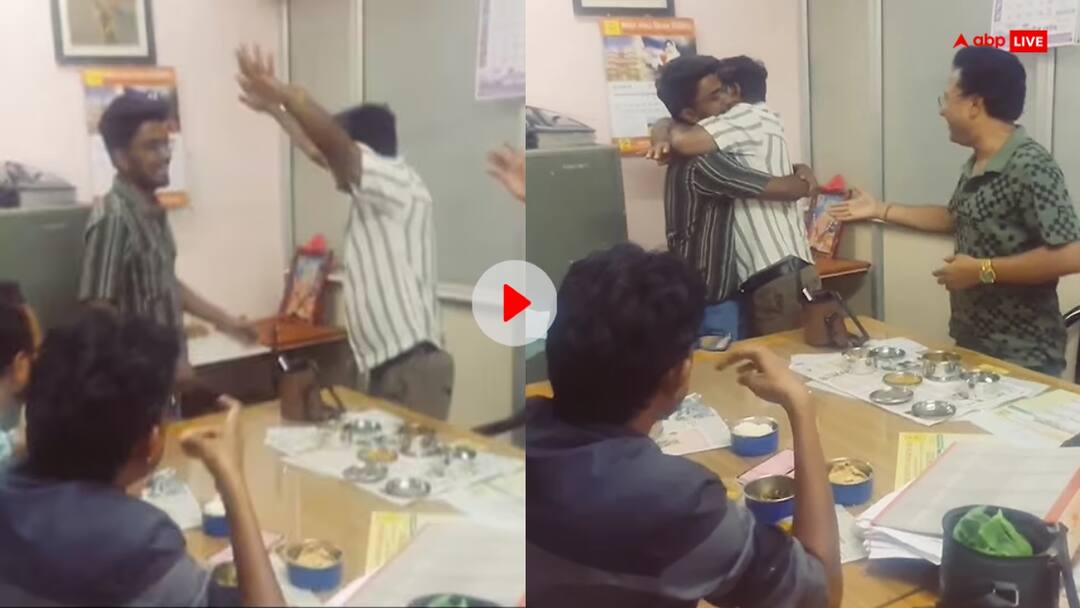 upsc aspirant surprised father after clearing entrance exam emotional video goes viral Video: 'कोई बड़ा अधिकारी आए तो...', UPSC क्लियर करने के बाद पापा के ऑफिस पहुंचा बेटा, यूं दिया सरप्राइज