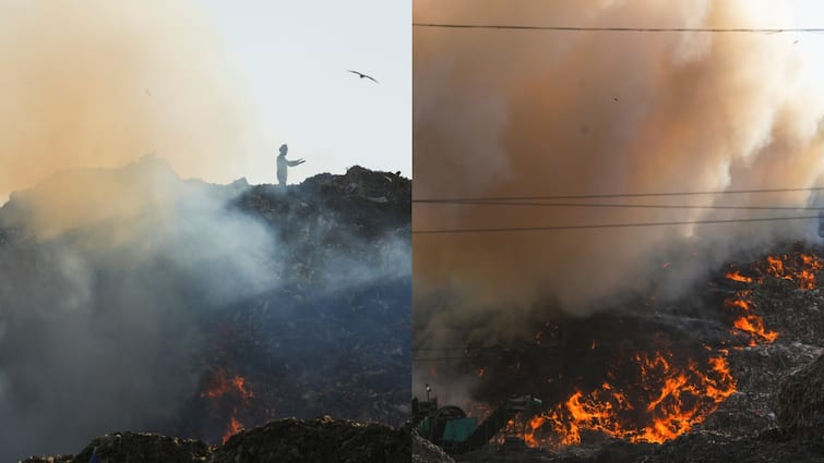 गाजीपुर लैंडफिल साइट में लगी भीषण आग, चारों तरफ फैला धुआं- देखें तस्वी