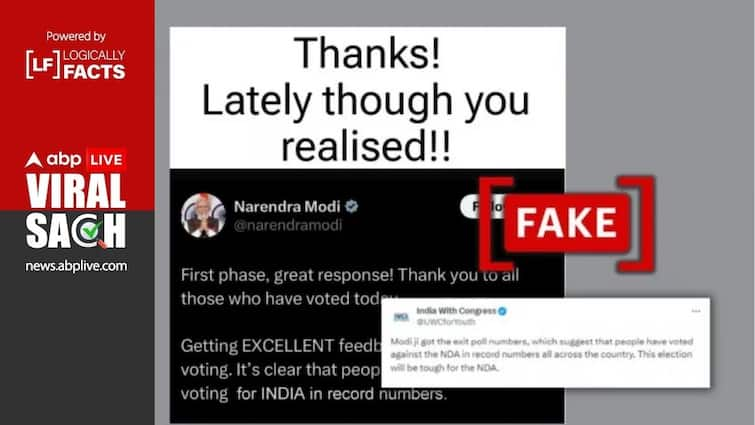 Fact Check: PM Modi’s X Post Altered To Show Him Hail ‘Record Votes’ For INDIA Bloc In 1st Phase