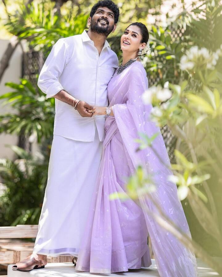 Meanwhile, Vignesh Shivan wore a whit shirt and veshti
