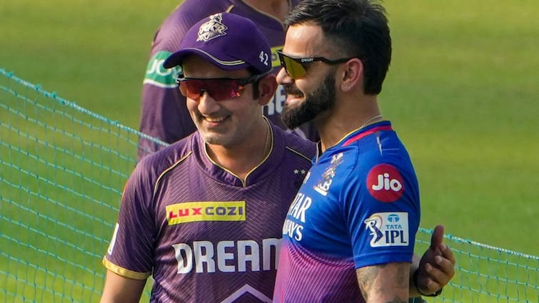 Virat Kohli Gautam Gambhir Animated Chat IPL 2024 Viral Video KKR vs RCB Watch Virat Kohli's Animated Discussion With Gautam Gambhir Ahead Of KKR vs RCB IPL 2024 Fixture Goes Viral- WATCH