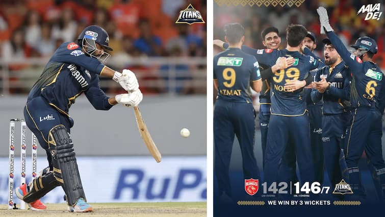 PBKS vs GT IPL 2024 Gujarat Titans won by 3 wkts PBKS vs GT: పంజాబ్ కి షాక్ ఇచ్చిన గుజరాత్, చివరి ఓవర్‌లో నెగ్గిన మాజీ ఛాంపియన్