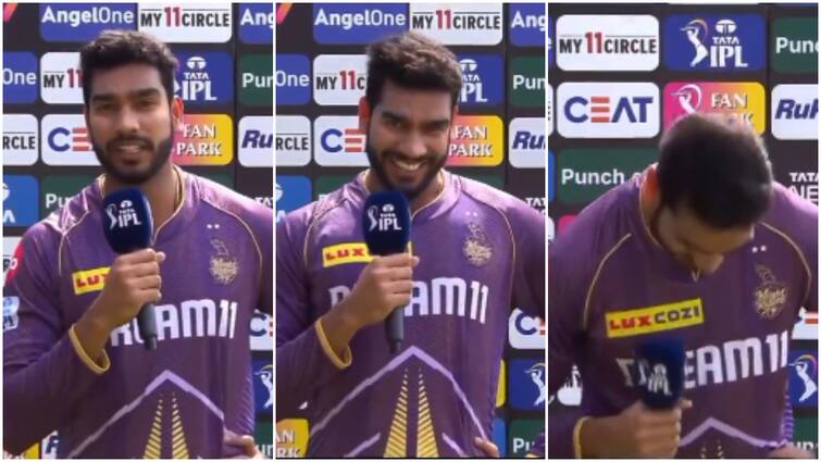 ipl 2024 viral video kkr Venkatesh Iyer Fails To Control Laughter says RCB Most Dangerous Side KKR's Venkatesh Iyer Fails To Control Laughter While Calling RCB 'Most Dangerous Side'. WATCH