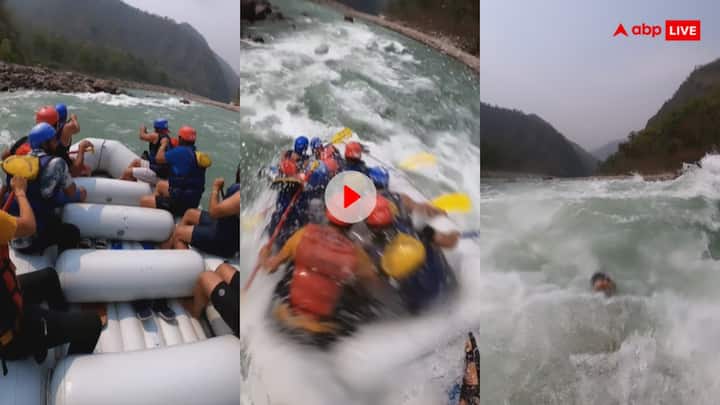 river rafting viral Video from Rishikesh captain fell away from raft in rapid people funny comments Watch: सरपंच साहब तो निकल लिए... ऋषिकेश में रिवर राफ्टिंग के दौरान पानी में बह गया कैप्टन, देखें ये वायरल वीडियो