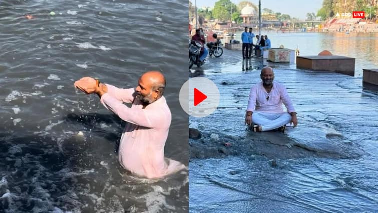 Congress MLA Mahesh Parmar took dip in Shipra river Said drain water falling into River ANN Mahesh Parmar: 'शिप्रा नदी में गिर रहा नालों का गंदा पानी', उज्जैन के कांग्रेस प्रत्याशी महेश परमार ने विरोध में लगाई डुबकी
