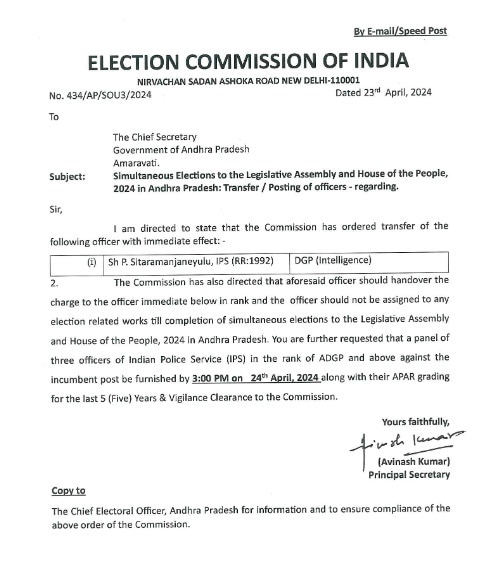 AP Elections 2024: ఏపీలో ఇద్దరు పోలీస్ ఉన్నతాధికారులపై ఈసీ వేటు