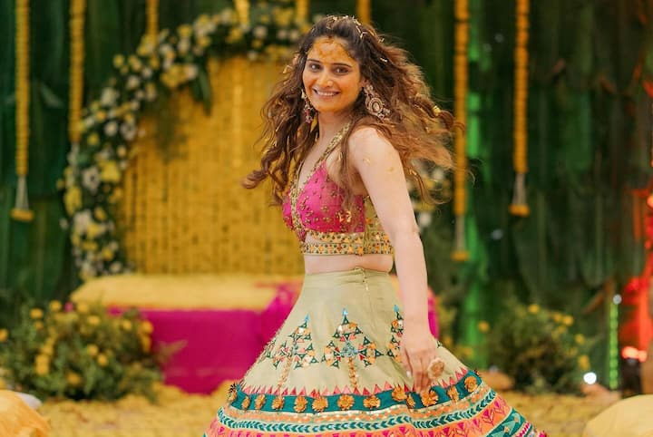 She was seen wearing a vibrant lehenga in the pictures she shared from her Haldi ceremony on Tuesday.