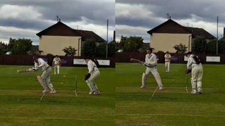 watch 83 year old scottish player alex steele playing cricket with oxygen cylinder on back Watch: मौत आए तो आए, क्रिकेट नहीं छोड़ेंगे; 83 की उम्र में पीठ पर ऑक्सिजन सिलेंडर बांधकर खेलता खिलाड़ी