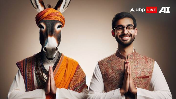 गधे को बाप बनाना मुहावरे का मतलब होता है काम निकालने के लिए किसी मूर्ख इंसान से भी दोस्ती कर लेना. देखिए अगर यह मुहावरा इंसान होता तो कैसा दिखता.