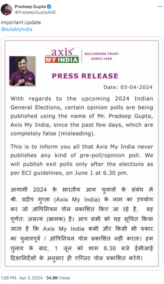 PTI Fact Check: एक्सिस माई इंडिया के नाम से शेयर हो रहा सर्वे, जानें क्या है वायरल हो रहे आंकड़ों की हकीकत