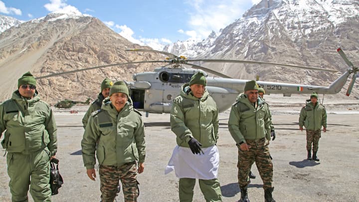 Defence Minister Rajnath Singh visited Siachen on Monday to review India’s military preparedness in the region.