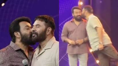 Pic of the day: Mohanlal plants an affectionate kiss on Mammootty cheek Pic of the day: முத்தமிட்டு அன்பை வெளிப்படுத்திய மோகன் லால் - மம்மூட்டி - வைரல் வீடியோ!