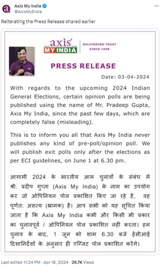 PTI Fact Check: एक्सिस माई इंडिया के नाम से शेयर हो रहा सर्वे, जानें क्या है वायरल हो रहे आंकड़ों की हकीकत