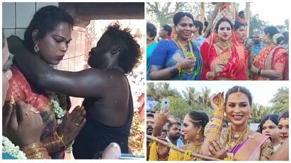 Transgender women wearing thali at Koowagam Koothandavar temple கூவாகம் கூத்தாண்டவர் கோவிலில் தாலி கட்டிக் கொண்ட திருநங்கைகள்! புராணம் சொல்வது என்ன?