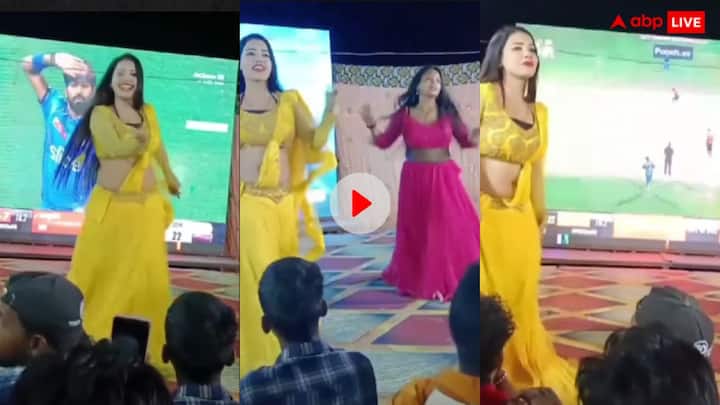 IPL Screen in bihar People enjoying desi cheer leader dance while watching IPL match on big screen video viral Video: आईपीएल के साथ देसी डांस का तड़का, स्क्रीन के सामने नाच रही लड़की का वीडियो वायरल