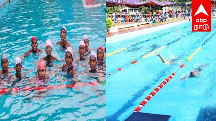 Swimming training class started for school and college students in Villupuram விழுப்புரம்: விளையாட்டரங்கில் உள்ள நீச்சல் குளத்தில் பயிற்சி: ஆட்சியர் அறிவித்த அறிவிப்பு