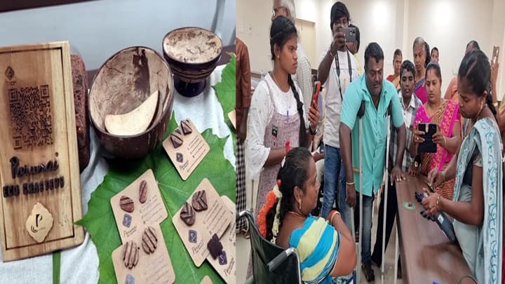 Theni news Coconut Shell Handicrafts People with disabilities participated enthusiastically - TNN Theni: தேங்காய் ஓட்டில் கைவினைப் பொருட்கள்..! ஆர்வத்துடன் பங்கேற்ற மாற்றுத்திறனாளிகள்