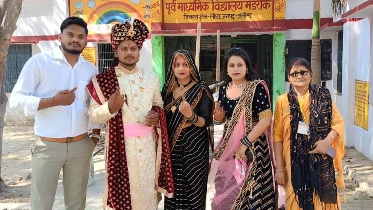 Up Lok Sabha Election 2024 Phase 2 groom reached pooling booth cast his vote before wedding procession in Aligarh Ann UP Lok Sabha Election 2024: अलीगढ़ में दूल्हे ने लोकतंत्र के महापर्व में लिया हिस्सा, बारात ले जाने से पहले किया मतदान