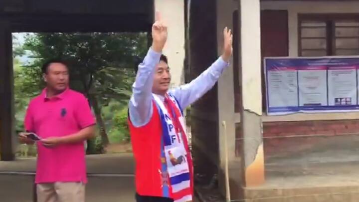 Naga People's Front candidate for II-Outer Manipur Parliamentary Constituency Kachui Timothy Zimik cast his vote in the Lok Sabha polls. (Photo: ANI)