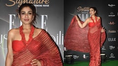 पारदर्शक साडीवर ग्लॅमरस ब्लाउज परिधान करून आली रवीना टंडन, वयाच्या ४९ व्या वर्षीही दिसतेय एकदम मस्त!