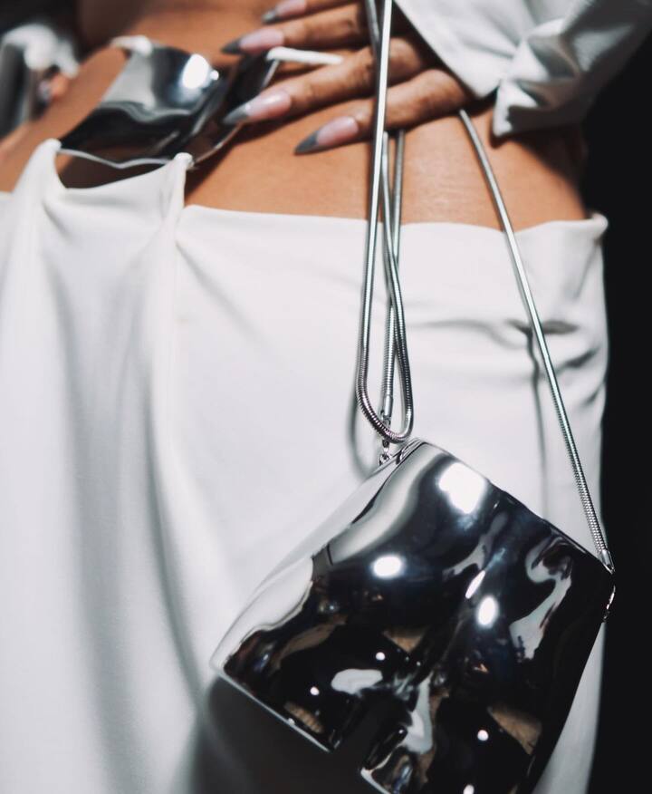 She was also carrying a butt-shaped silver bag.