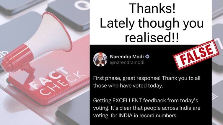 Fact Check Viral ScreenshotPM Modi Tweet Digitally Edited Fake claim elections 2024 Fact Check: Viral Screenshot Of PM Modi Tweet Is Digitally Edited And Shared With Fake Claim