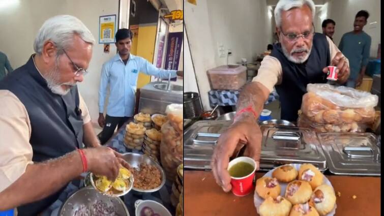 Gujarat Pani Puri Seller Who Looks Like PM Modi videos viral on social media Doppleganger Anil Bai Thakkar PM Modi Panipuri : தேர்தல் பரப்புரையின்போது பானி பூரி தயாரித்தாரா பிரதமர் மோடி? வைரலாகும் வீடியோ