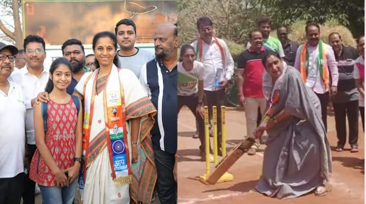 mahayuti Sunetra Pawar and Supriya Sule started election campaign with morning walk and  sunetra pawar play cricket  political News Sunetra Pawar Vs Supriya Sule : सुप्रिया सुळेंचा मॉॉर्निंग वॉक अन् सुनेत्रा पवारांच्या हाती क्रिकेटची बॅट; शाब्दिक सिक्सर सुरुच!