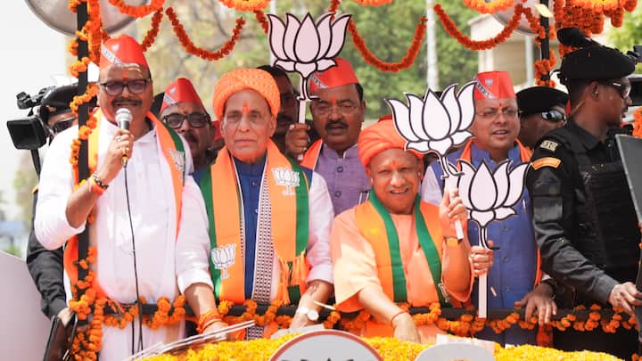 Lok Sabha Election 2024 Defence Minister Hold Road Before Filing Nomination From Lucknow Constituency In Uttar Pradesh Defence Minister Holds Roadshow In Lucknow Before Filing Nomination Papers — WATCH