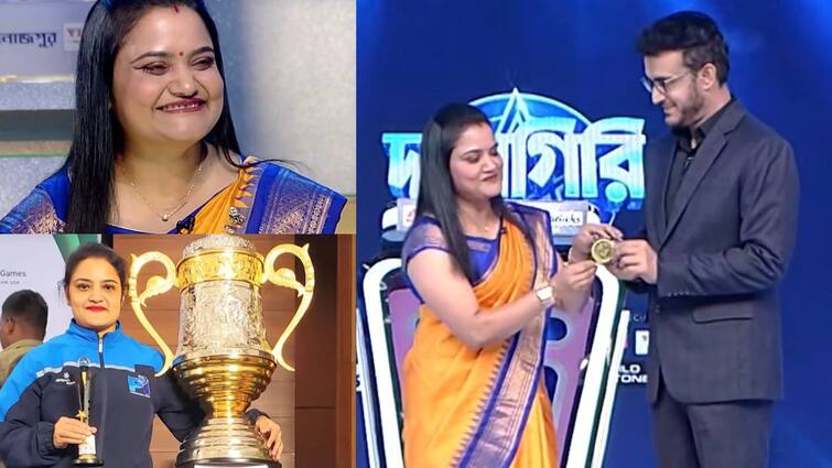 Dadagiri Episode Sourav Ganguly Sima Dutta Chatterjee Tollywood Entertainment Dadagiri Update: শাড়ি পরে 'দাদা'-র সামনে 'ডেড লিফট', দুর্গাপুরের মেয়ের সঙ্গে ছবি তুলতে চাইলেন সৌরভ নিজেই!