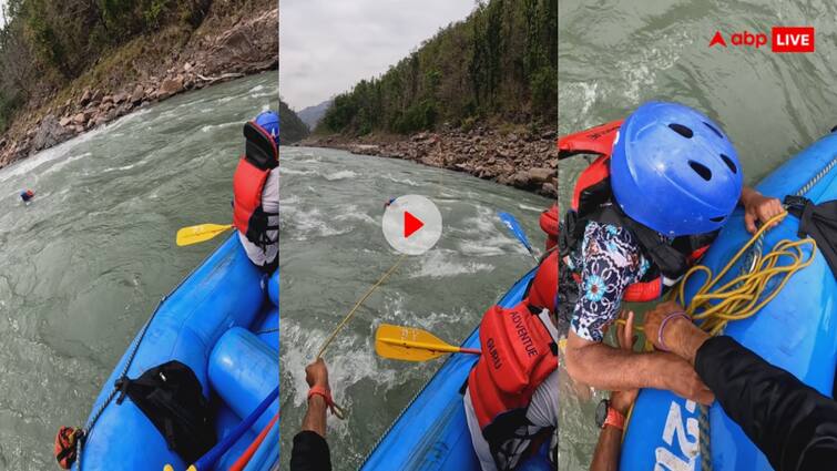 Rishikesh river rafting man jumped into rapid river without fully listening to guide got into trouble Viral Video: राफ्टिंग करते हुए लहरों में कूद गया शख्स, दो मिनट में निकल गई हीरोपंती- देखें वायरल वीडियो