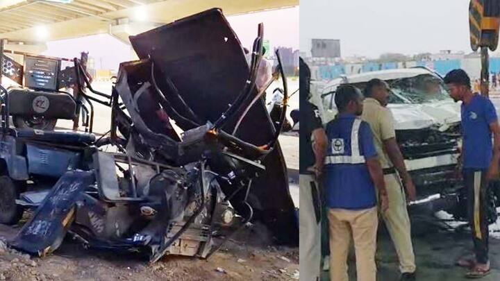 Gurugram Road Accident MP Laborer Dies in E Rickshaw collision With Car ANN Gurugram Accident: गुरुग्राम में कार से टक्कर के बाद ई-रिक्शे के उड़े परखच्चे, MP के मजदूर की मौत, 8 घायल