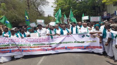 Farmers protest in Thanjavur to stop construction of Meghadatu Dam - TNN மேகதாது அணை கட்டுவதை தடுத்து நிறுத்த வலியுறுத்தி விவசாயிகள் தஞ்சையில் நூதனப் போராட்டம்