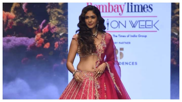 Mrunal Thakur walked the ramp on Friday for designer Anu Pellakuru at Bombay Times Fashion Week.