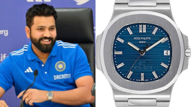 Rohit Sharma 2.16 crore Patek Philippe Nautilus Platinum 5711 watch at India T20 WC squad PC latest sports news प्रेस कॉन्फ्रेंस में 2.16 करोड़ की घड़ी पहनकर पहुंचे Rohit Sharma, जानिए क्या है इसकी खासियत?
